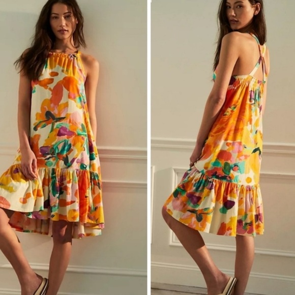 Anthropologie Dresses & Skirts - Anthropologie x Daily Practice Frida Cross-Back Midi Dress Orange Motif floral